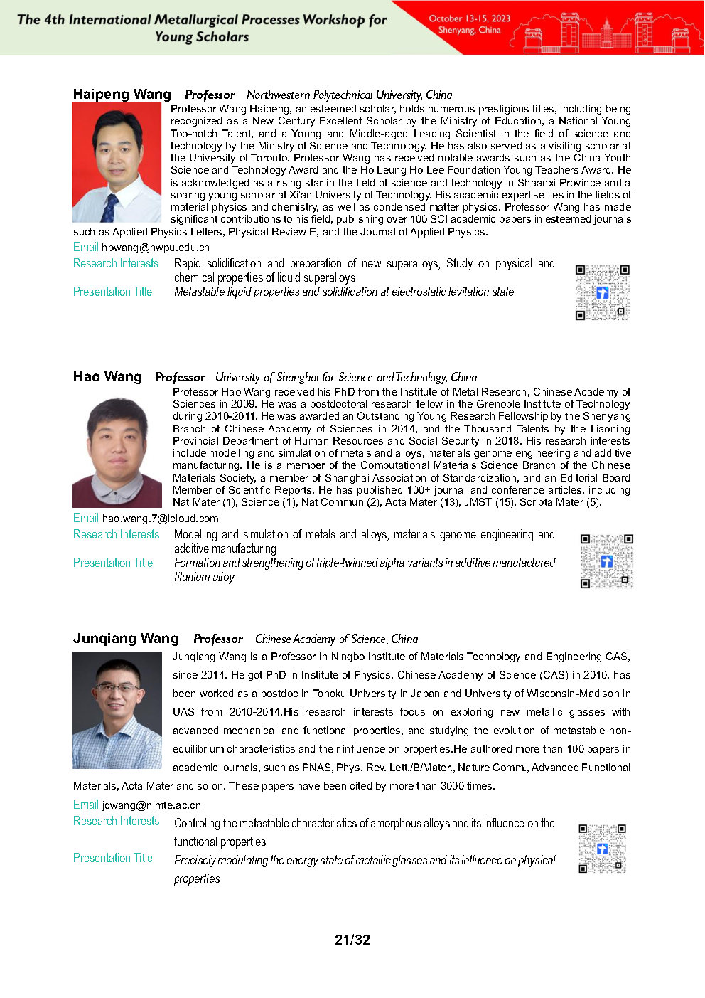 IMPROWYS Technical Program Presenters' Resume Page21